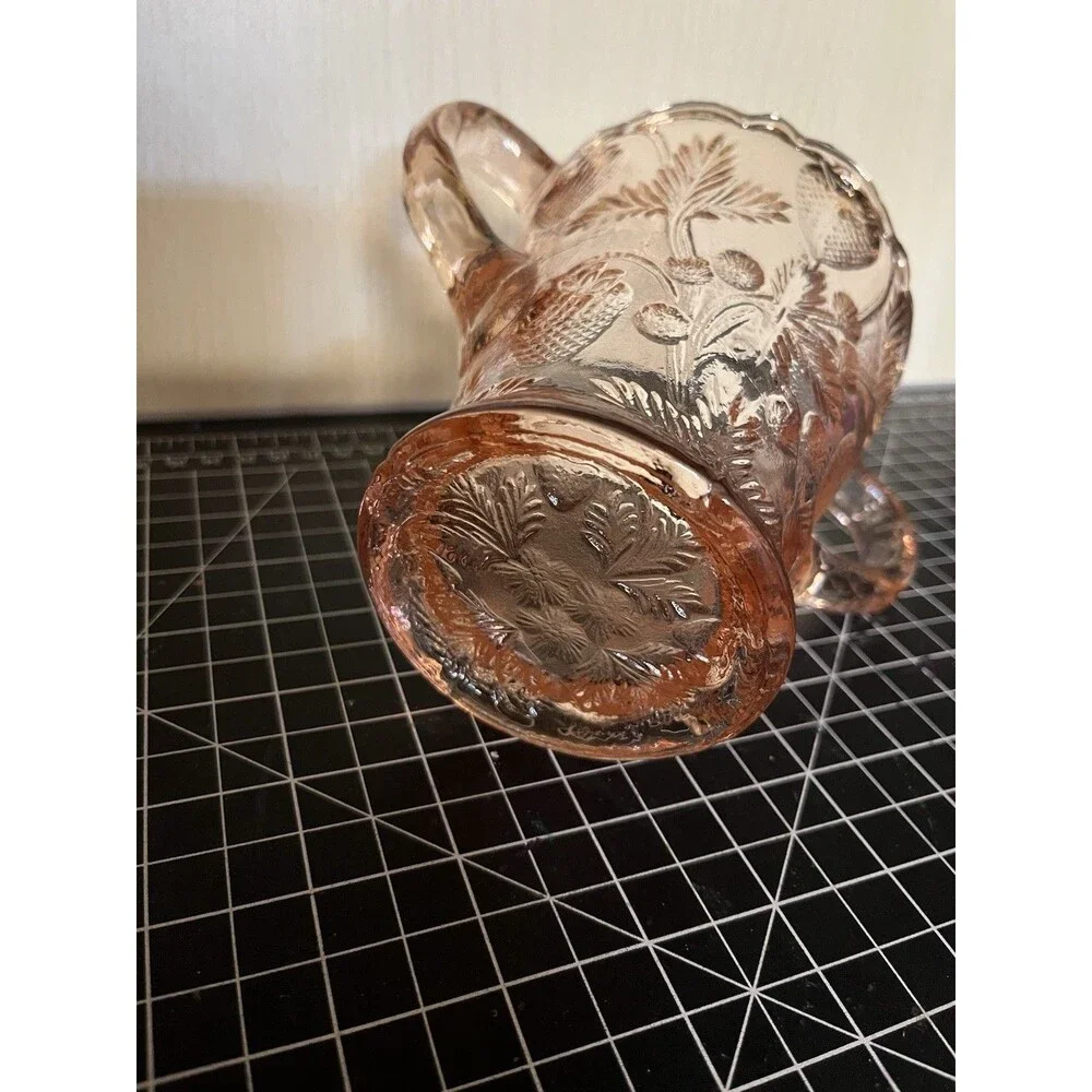 Fenton Pink Depression Glass 2 Handle Celery Vase or Spooner Inverted Strawberry